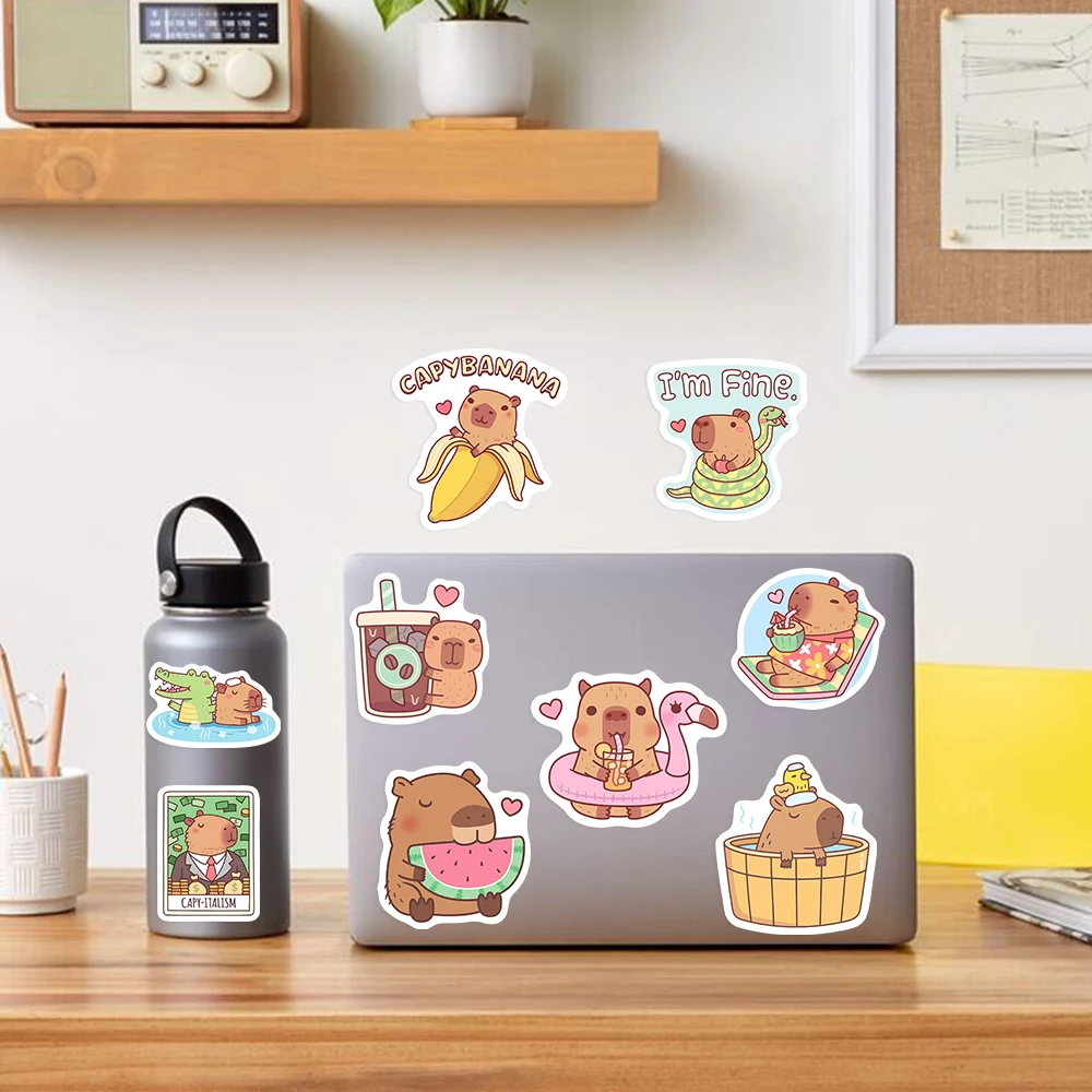 Cute Capybara Cafe Stickers Ca - Kids Toys Laptop ulasan dan harga